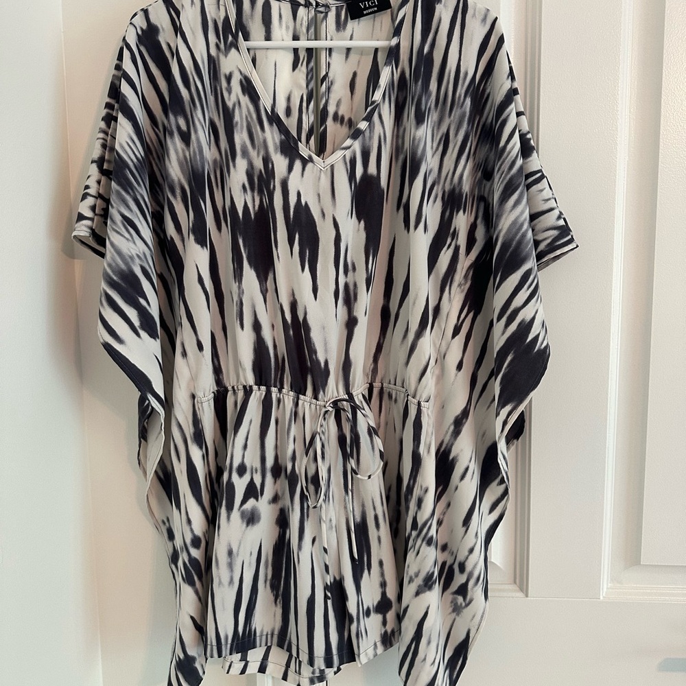Navy & White Tie-Dye Kaftan Top